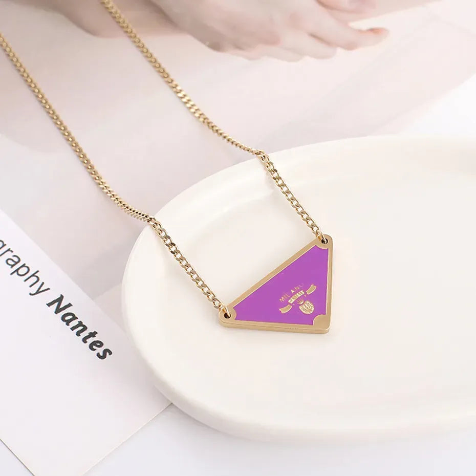 Designer silver color mens necklace women triangle letters love trendy punk men enamel cool street womens pendants necklaces ladies chains luxury jewlery