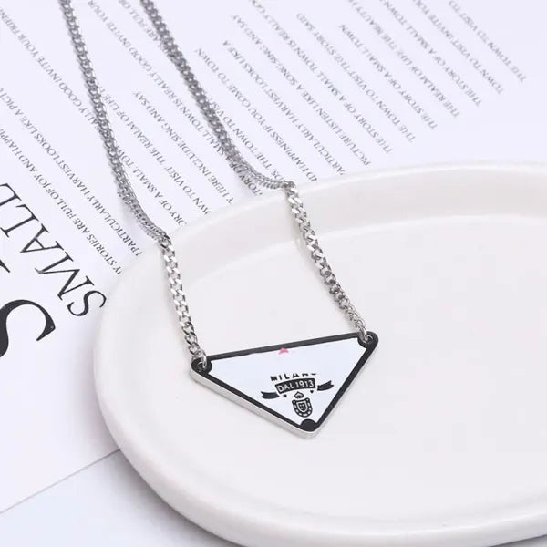 Designer silver color mens necklace women triangle letters love trendy punk men enamel cool street womens pendants necklaces ladies chains luxury jewlery