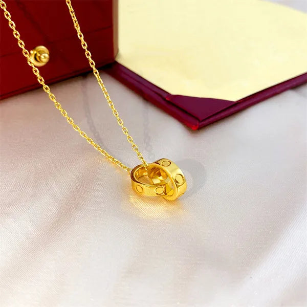 choker womens necklace for woman love jewelry gold pendant dual ring stainless steel jewlery fashion oval interlocking rings Clavicular chain necklaces designer