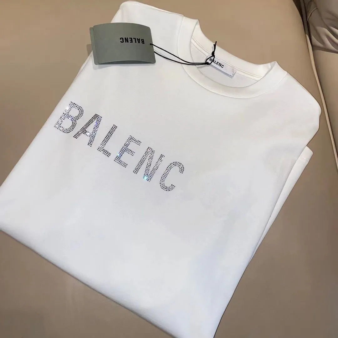 Summer Mens Designer T Shirt Balenciagas Rhinestone Casual Man Womens Tees Letters Print Short Sleeves Top Sell Luxury Men Hip Hop clothes paris fuu