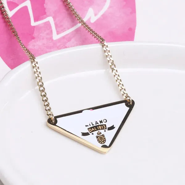 Designer silver color mens necklace women triangle letters love trendy punk men enamel cool street womens pendants necklaces ladies chains luxury jewlery