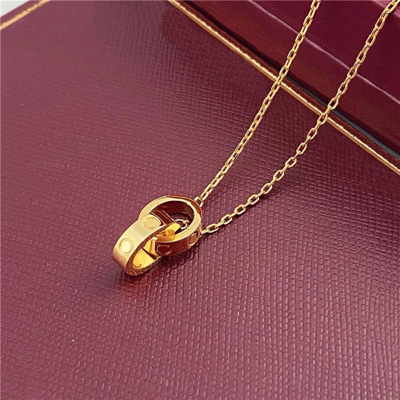 choker womens necklace for woman love jewelry gold pendant dual ring stainless steel jewlery fashion oval interlocking rings Clavicular chain necklaces designer