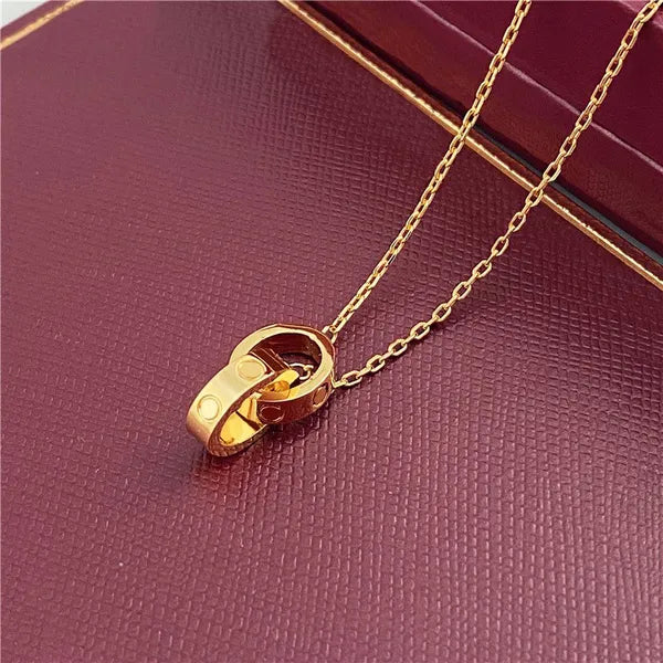 choker womens necklace for woman love jewelry gold pendant dual ring stainless steel jewlery fashion oval interlocking rings Clavicular chain necklaces designer