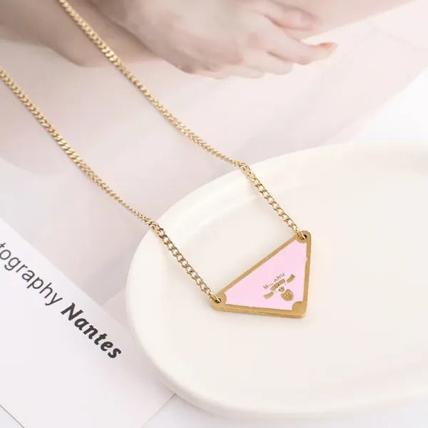 Designer silver color mens necklace women triangle letters love trendy punk men enamel cool street womens pendants necklaces ladies chains luxury jewlery