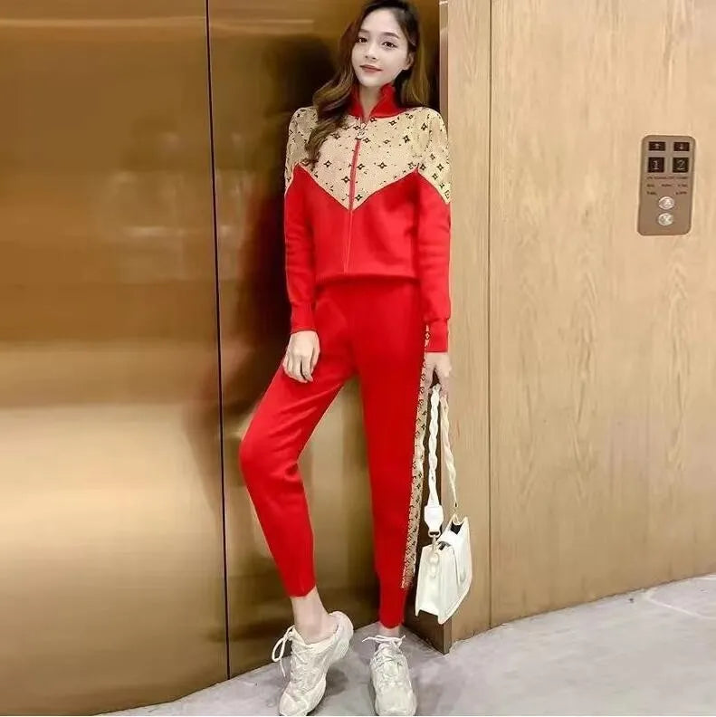 Women's Tracksuits Knit Zip Cardigan Tops Pants Suit 2PCS Sets Luxury Designer Jacket Coat Woman Casual Sweater Trousers Suits