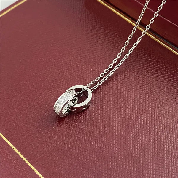 choker womens necklace for woman love jewelry gold pendant dual ring stainless steel jewlery fashion oval interlocking rings Clavicular chain necklaces designer