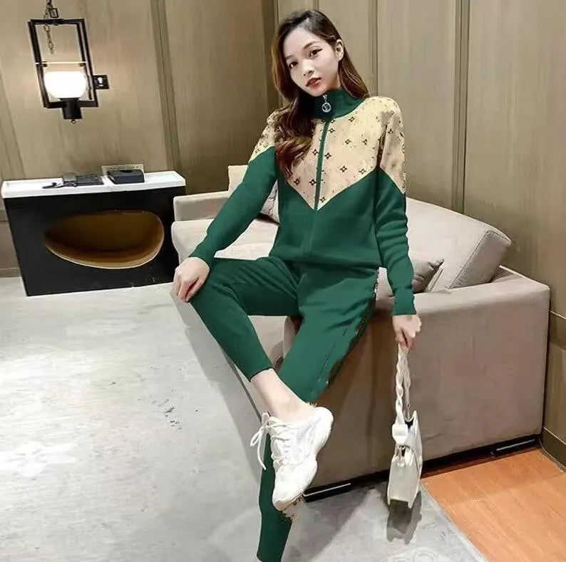 Women's Tracksuits Knit Zip Cardigan Tops Pants Suit 2PCS Sets Luxury Designer Jacket Coat Woman Casual Sweater Trousers Suits