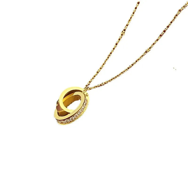 choker womens necklace for woman love jewelry gold pendant dual ring stainless steel jewlery fashion oval interlocking rings Clavicular chain necklaces designer