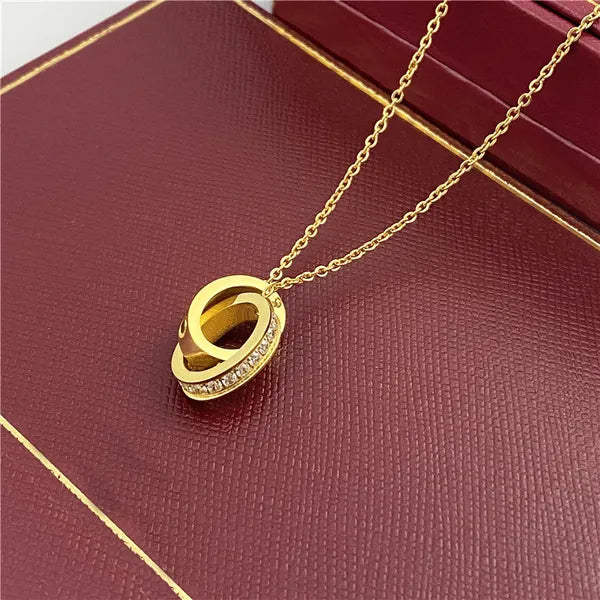 choker womens necklace for woman love jewelry gold pendant dual ring stainless steel jewlery fashion oval interlocking rings Clavicular chain necklaces designer