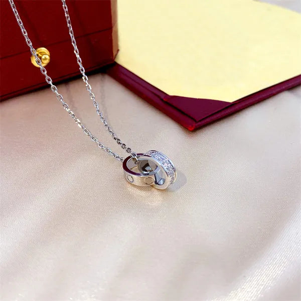 choker womens necklace for woman love jewelry gold pendant dual ring stainless steel jewlery fashion oval interlocking rings Clavicular chain necklaces designer