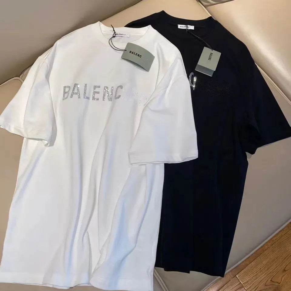 Summer Mens Designer T Shirt Balenciagas Rhinestone Casual Man Womens Tees Letters Print Short Sleeves Top Sell Luxury Men Hip Hop clothes paris fuu